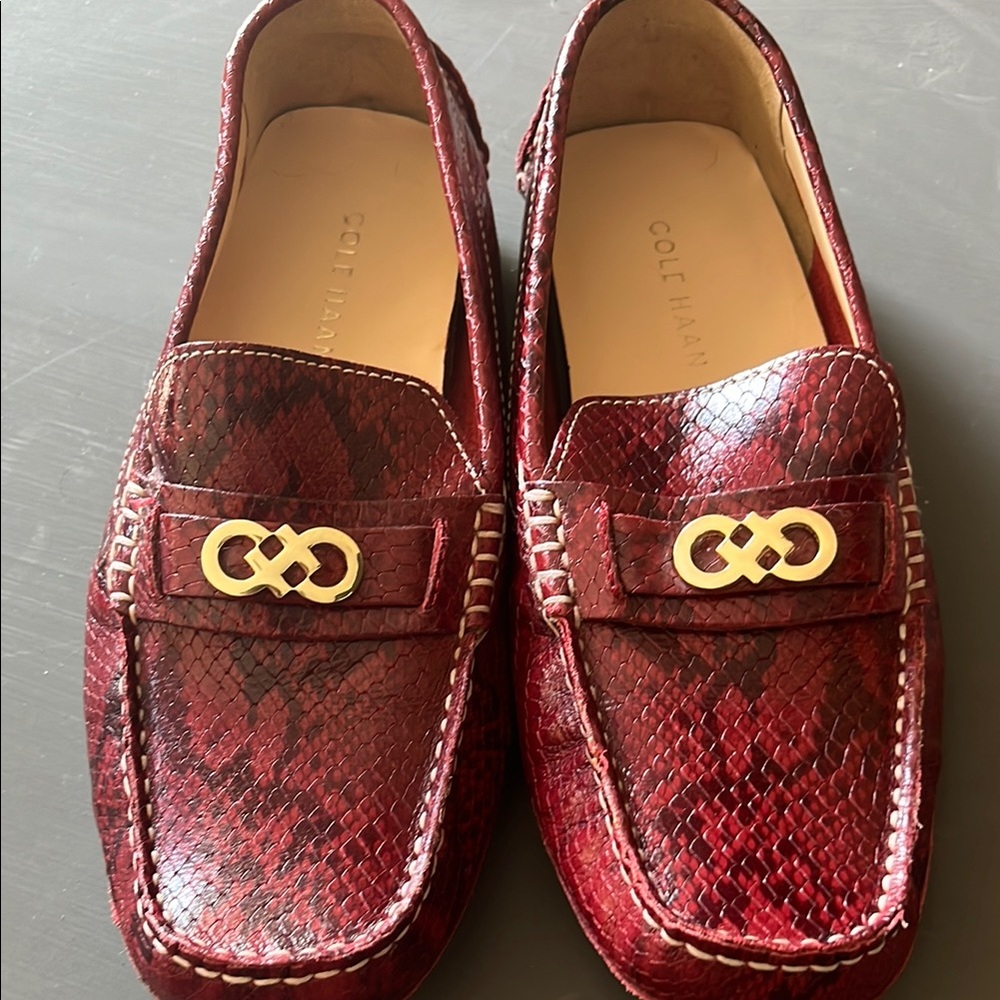 Cole Haan Women's Red Loafers with Gold Detail